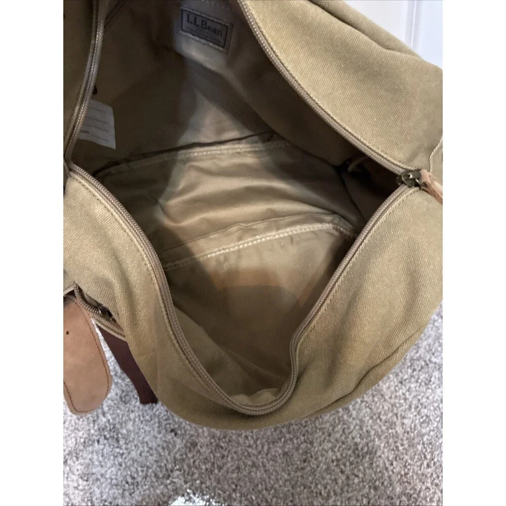 LL Bean Canvas Messenger Bag Medium Khaki Green Gorpcore Goblincore Vintage